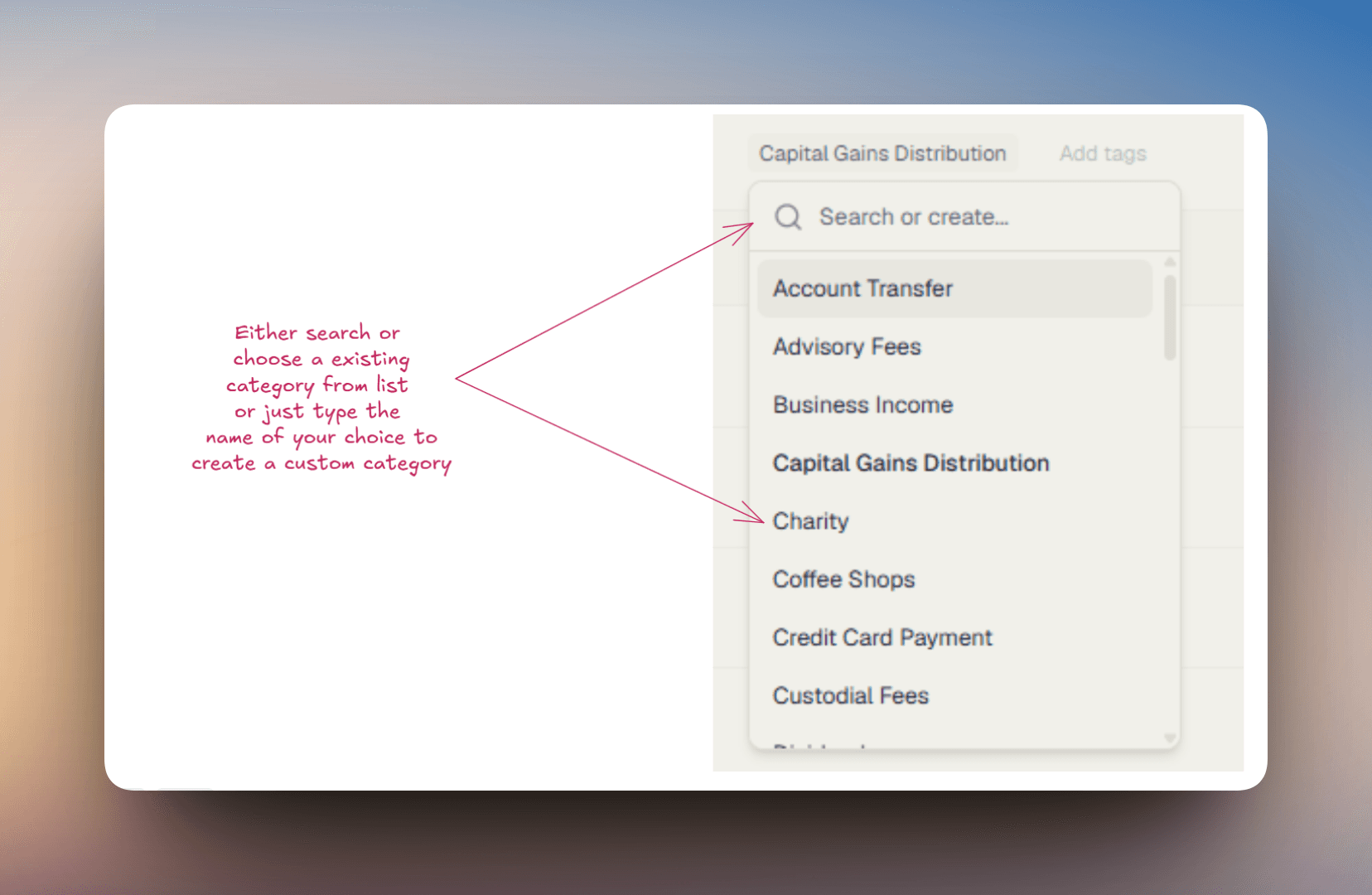 Category picker step 2 - selecting a category from the list